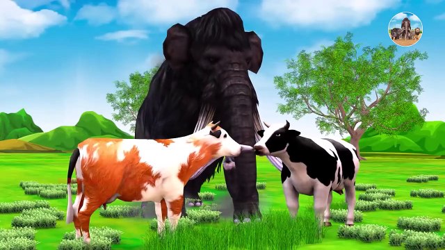 Zombie Black Mammoth vs Woolly Mammoth Animal Fight Cow Cartoon, Giant Bulls Vs Zombie Elephant