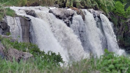 Rocky waterfall on a river in nature