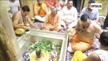 UP CM Yogi Adityanath offers prayers at Kashi Vishwanath Temple in Varanasi