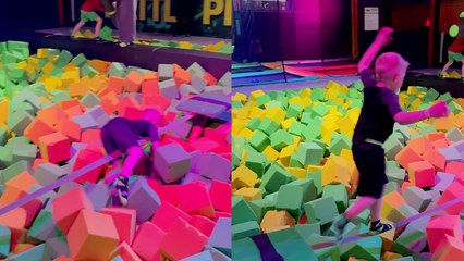 'Kid epically crashes while playing in foam pit'
