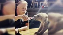 Nuri Alço yavru ayıya gazoz içirdi: 'Ağzının tadını biliyor'