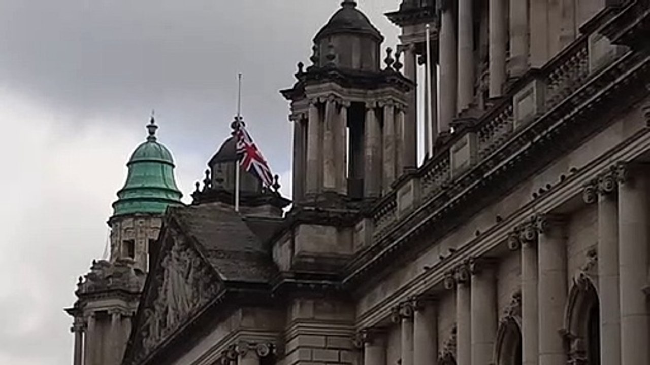 The Union Flag flies at half mast at Belfast Ci...