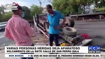 ¡Por poco es tragedia! Aparatoso volcamiento deja varios heridos en la 7 Calle de SPS