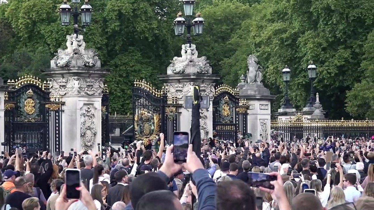 King Charles III is greeted by crowds at Buckingham Palace