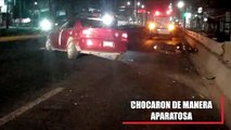 Aparatoso accidente entre un motociclista y un automóvil sobre avenida Juan Gil Preciado