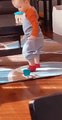 Baby hilariously tries to sit in tiny toy chair