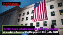 LIVE - The U.S. flag is unfurled down the side of the Pentagon at sunrise. 9/11.