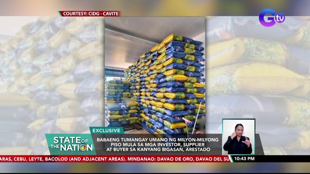 Babaeng tumangay umano ng milyon-milyong piso mula sa mga investor, supplier at buyer sa bigasan, arestado | SONA