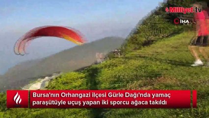 Ağaca takılan yamaç paraşütçüleri için nefes kesen kurtarma operasyonu