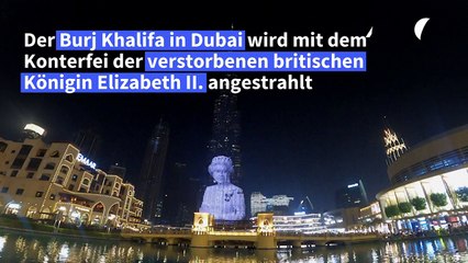 Burj Khalifa in Dubai mit Konterfei der Queen angestrahlt