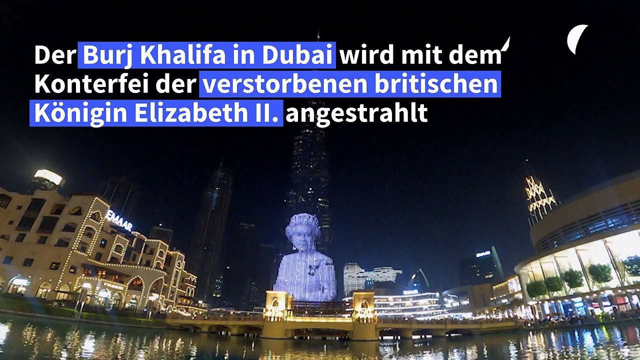Burj khalifa in dubai mit konterfei der queen angestrahlt
