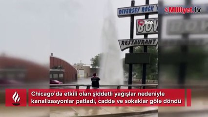 ABD’de şiddetli yağış! Rögarlar patladı, caddeler sular altında