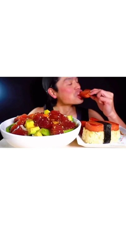 Salmon fish with avocado  and egg | BAYASHITV | Salmon with Lemon Butter Sauce Recipe, how to make Salmon with Lemon Butter Sauce, the cooking foodie, Lemon Butter Salmon Recipe, pan seared salmon with lemon butter  | ASMR EATING SHOW|で420万再生】ポキ丼とスパムの握り