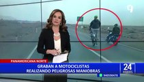 Captan a motociclistas haciendo peligrosas piruetas en plena Panamericana Norte