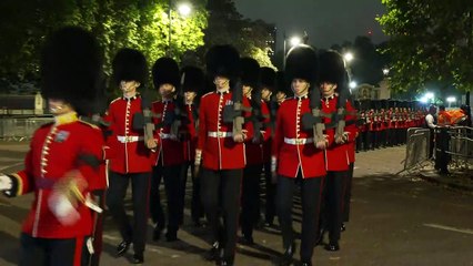 Military procession rehearses at Whitehall