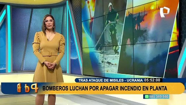 Bomberos ucranianos luchan por apagar incendio en planta de energía térmica tras misiles rusos