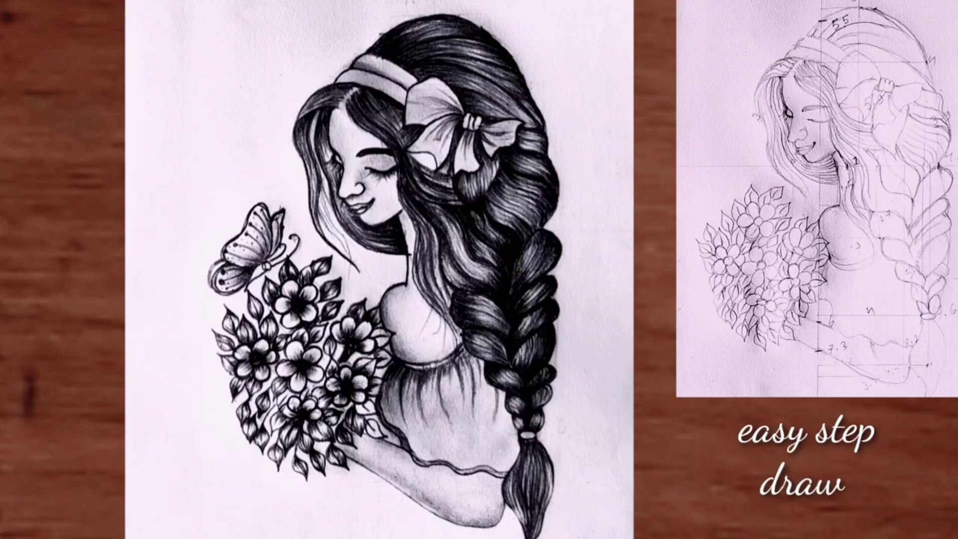 How To Draw A Girl With Flowers, Girl Drawing Easy, Girl With Flower  Drawing