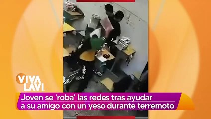 Joven se viraliza por ayudar a amigo durante terremoto