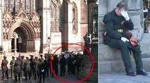 Moment when Royal Archer collapses as the Queen's coffin is carried out of St Giles Cathedral before her final journey back to London