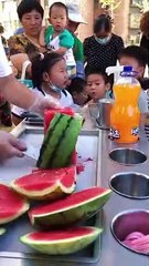 Making Ice-cream rolls with watermelon yummy