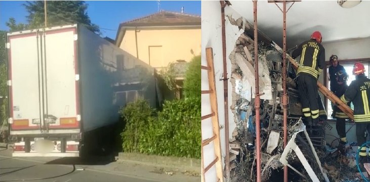 Cesena - Camion finisce contro casa ed entra nel salotto: conducente guidava ubriaco (14.09.22)