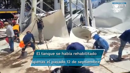 Tanque de agua elevando en Texmelucan, Puebla, colapsó; hay dos muertos