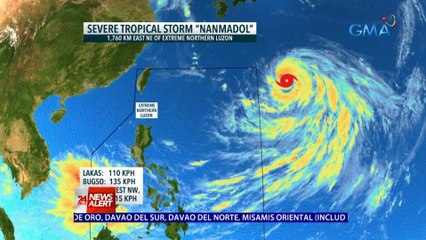 Bahagyang lumakas ang severe tropical storm na Nanmadol habang kumikilos pa-West-Northwest na magpapalakas din ng Hanging Habagat | 24 Oras News Alert