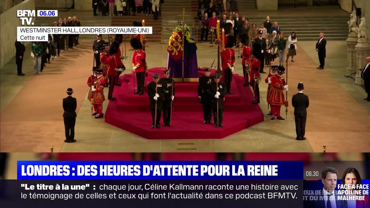 Londres : Un garde s’est évanoui cette nuit en chutant lourdement du podium alors qu’il veillait à côté du cercueil de la Reine - La retransmission télé a été interrompue -