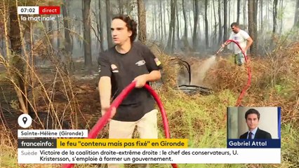 L’incendie qui s’est déclaré lundi en Gironde, dans la commune de Saumos brulant plus de 3.700 hectares de végétation et de forêt, "n’a pas progressé", indique la préfecture - VIDEO