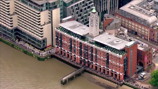 Aerial views of queue stretching miles around London for Queen's lying in state