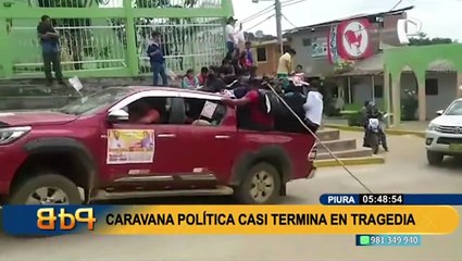 Piura: vehículo electoral acelera y provoca estrepitosa caída de cinco simpatizantes