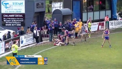 Ethan Minns takes a strong mark and goals against the Storm
