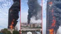 Dumanlar gökyüzünü kapladı! Çin'de 200 metreyi aşan 42 katlı China Telecom binasında yangın
