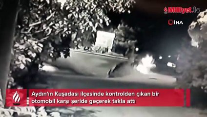 Kontolden çıkan otomobil karşı şeride geçip takla attı