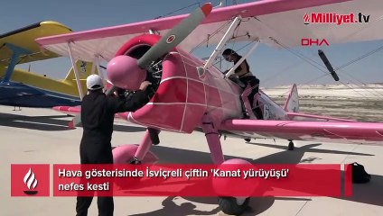 Hava gösterisinde İsviçreli çiftin 'Kanat yürüyüşü' nefes kesti