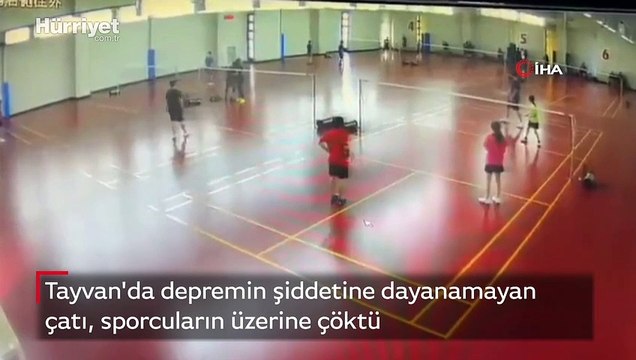 Tayvan'da depremin şiddetine dayanamayan çatı, sporcuların üzerine çöktü