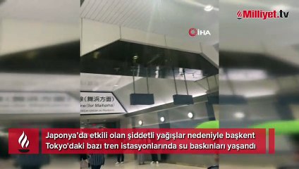 Japonya'da tren istasyonlarını su bastı