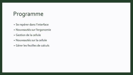 Présentation de la formation Prise en main d'Excel 2019
