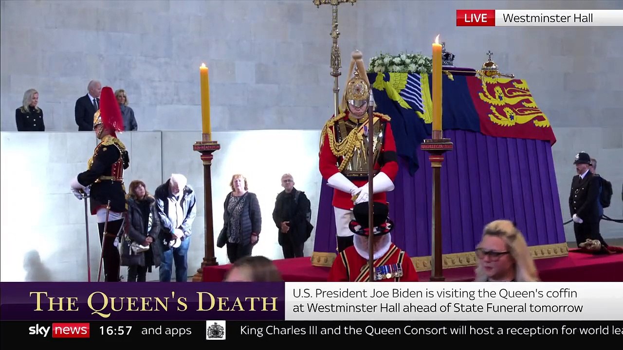Sky News - US President Joe Biden and his wife Jill have visited the Queen's coffin at Westminster Hall ahead of the monarch's state funeral tomorrow.  Latest    Sky 501, Virgin 602, Freeview 233 and YouTube
