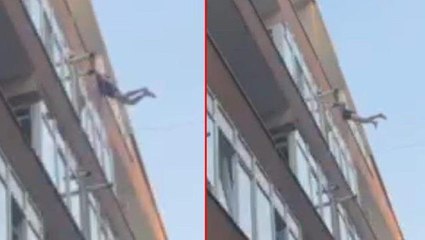 Polisin şüpheliyi balkondan kaçarken yakaladığı anlar kamerada
