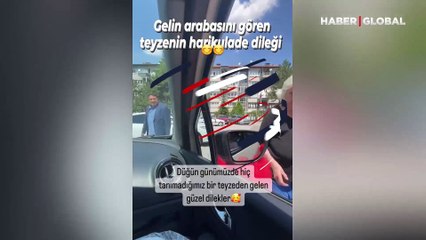Gelin arabasına kafasını uzatan sevimli teyzenin söyledikleri viral oldu