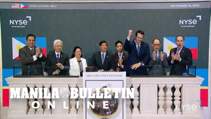 President Marcos leads the ringing of the closing bell at the New York Stock Exchange.