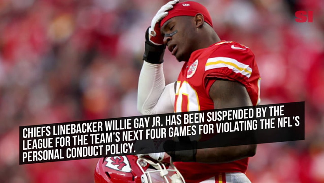 Chiefs' LB Willie Gay Jr. has been suspended without pay for the next four  games for violating the NFL's personal conduct policy.