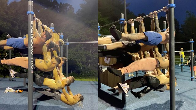 'Stronger together!' 10 calisthenics athletes go for an insane group front lever hold