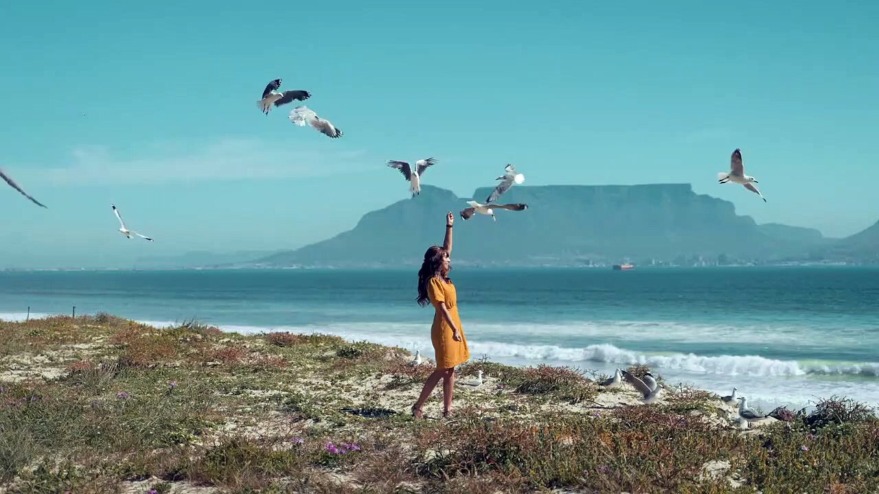 Beautiful Girl and Birds _ Sea Birds Video _ Green Sea Beautiful View(720P_HD)