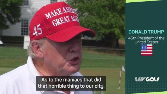 Trump brushes away 9/11 protests as LIV pro-am gets underway