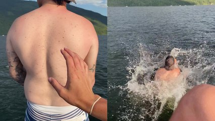 Man pushed off the boat while p**ing into the lake