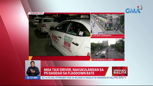 Mga taxi driver, nakukulangan sa P5 dagdag sa flagdown rate | UB