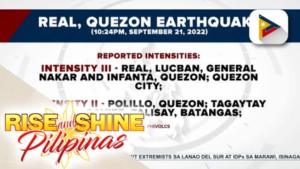 Timog-silangan ng Real, Quezon, niyanig ng magkasunod na lindol kagabi