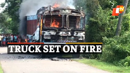 Truck Set On Fire Following Death Of Youth In Accident Near Jainabad On Nimapara-Pipili Road